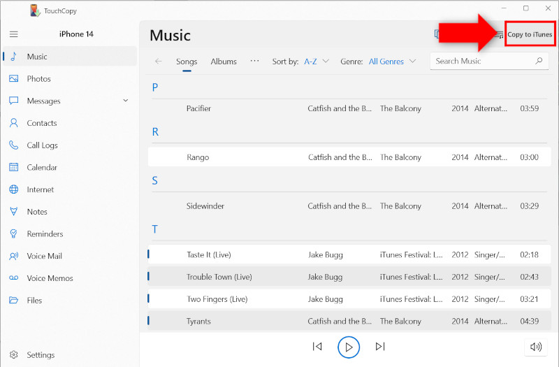 TouchCopy copy iPhone music to Mac