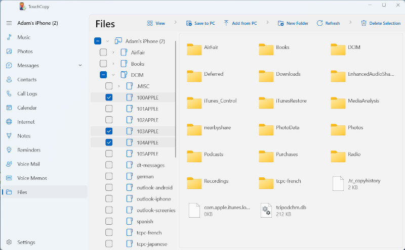 Copy iPhone files to computer using TouchCopy