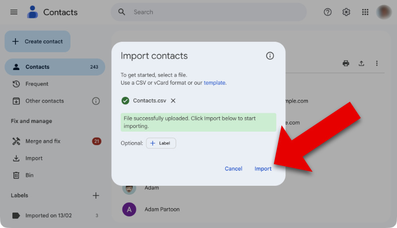 Importing contacts into Google Contacts