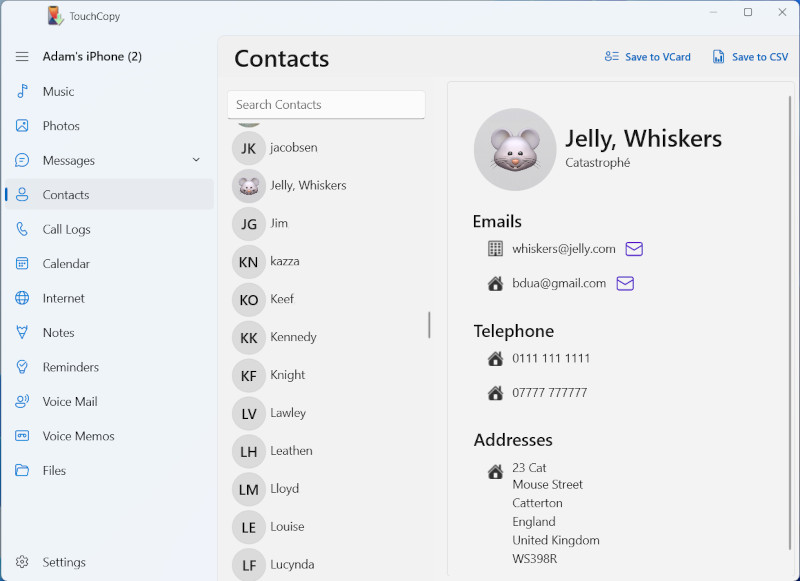 Copy contacts from iPhone to Outlook using TouchCopy