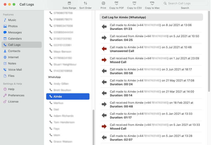 Printing iPhone Call History with TouchCopy
