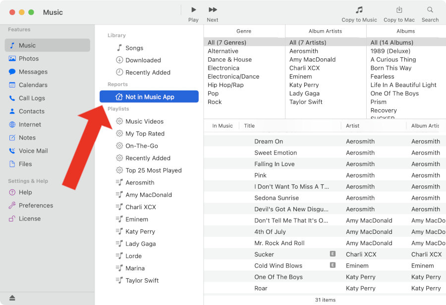 TouchCopy showing iPhone music which is not in Mac Music app