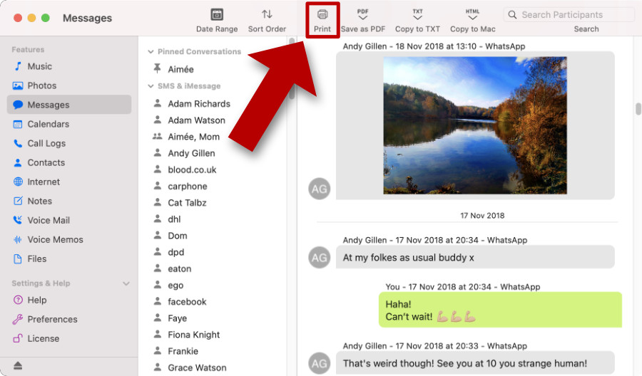 How to print text messages from iPhone for Court on Mac