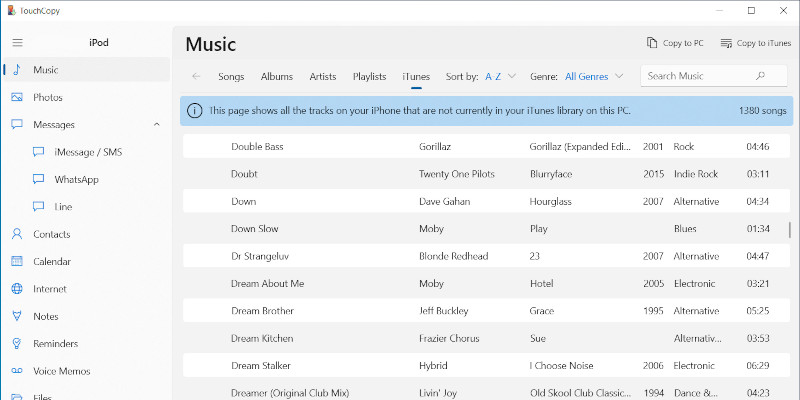 TouchCopy showing iPhone music which is not in iTunes