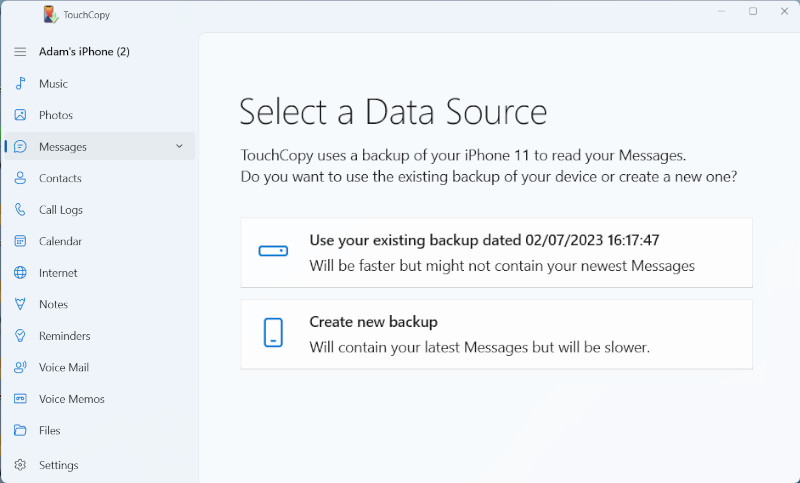TouchCopy creating a backup of connected device