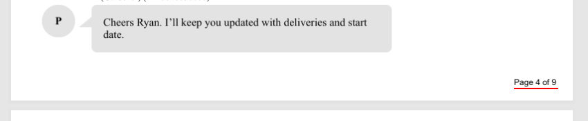 Screenshot example of pdf page numbers being included