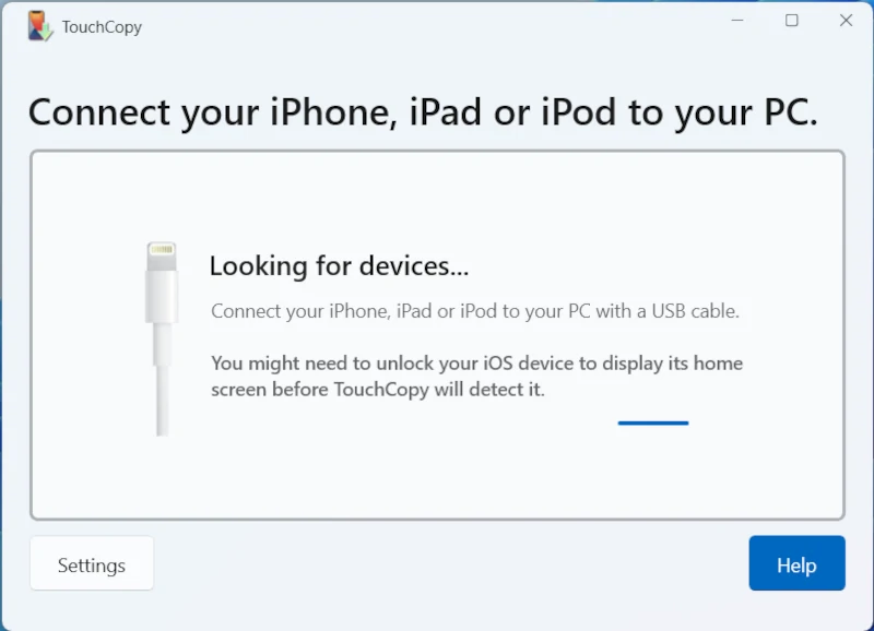Connect iPhone with TouchCopy