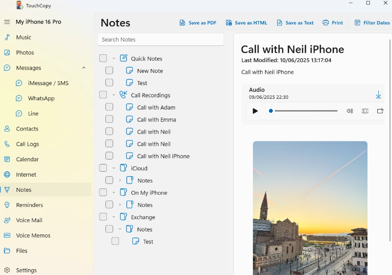 Transferring notes from iPhone to PC with TouchCopy