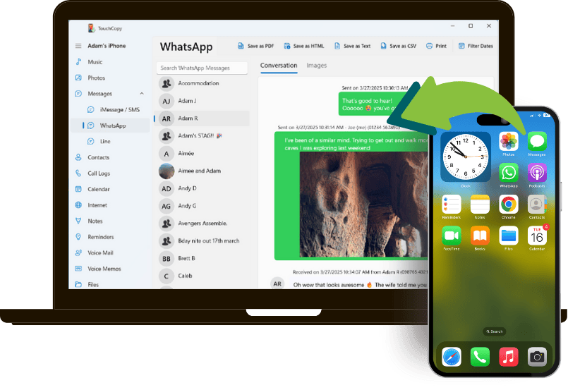Saving iPhone messages to PC with TouchCopy