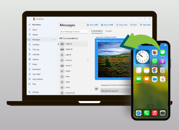 Copying messages from iPhone to computer with TouchCopy