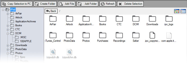 TouchCopy file manager interface