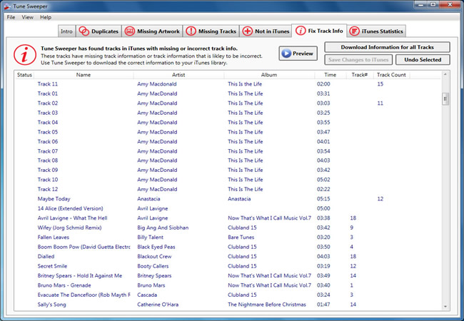 Tune Sweeper lists all music from your iTunes library which may have missing or incorrect information