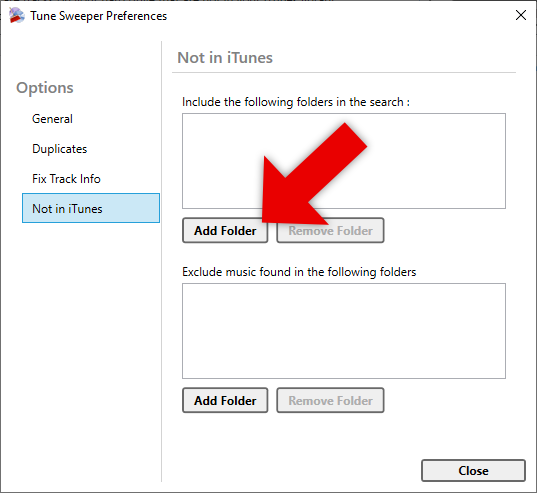 Search folders on external and network drives in Tune Sweeper