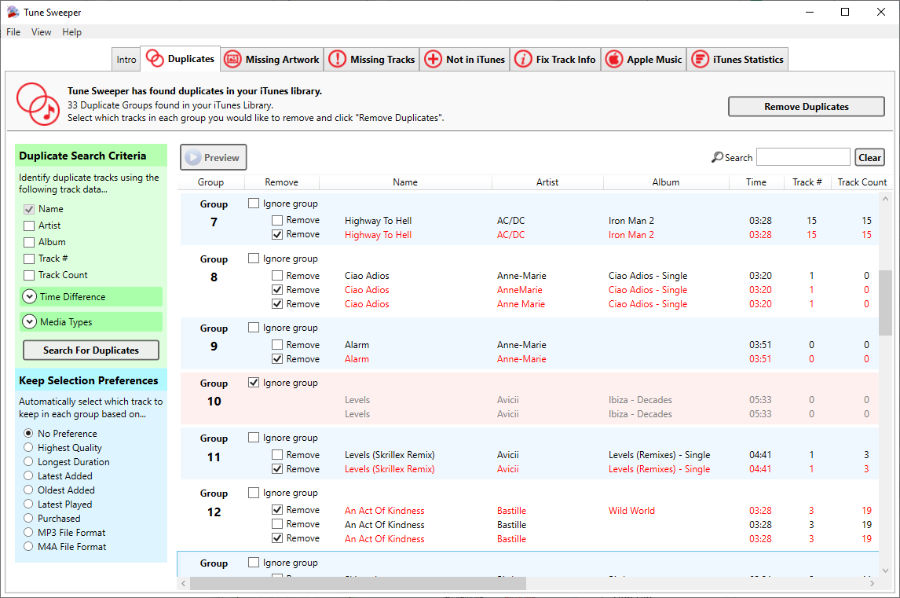 Tune Sweeper duplicate finder