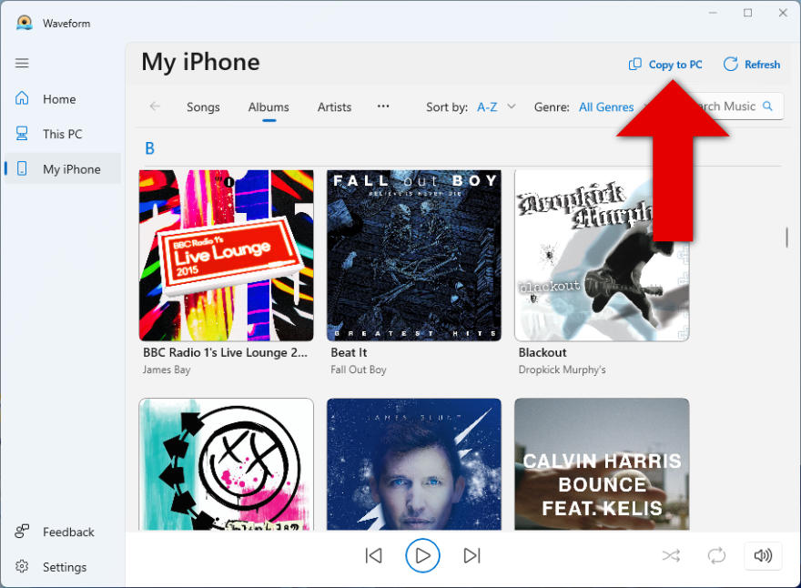 Copying music from iPhone to PC using Waveform