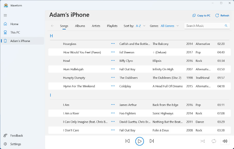 Access your iPhone music on PC with Waveform