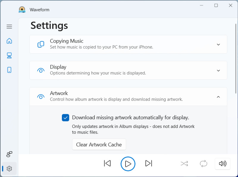 Waveform Music Artwork Settings