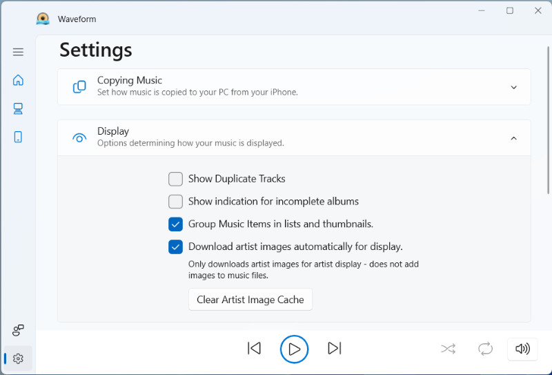 Waveform Music Display Settings